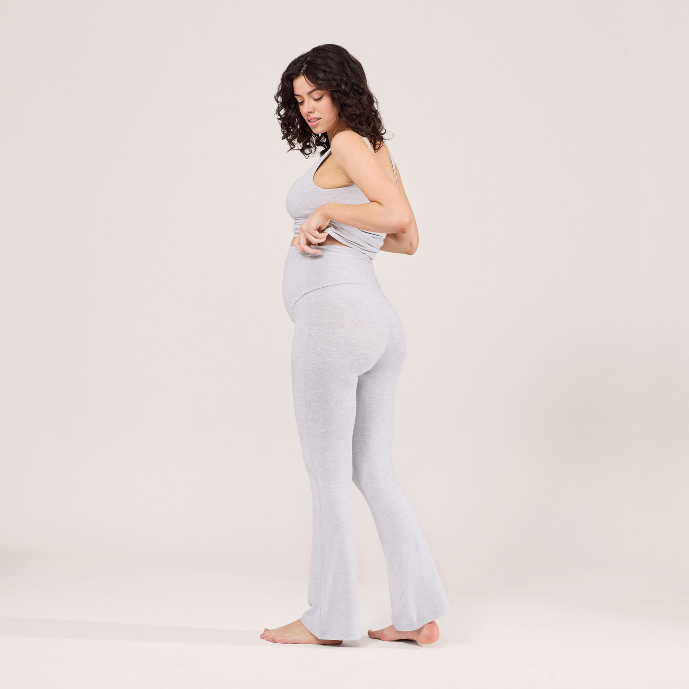 Leichte Umstandsleggings mit Schlag - Hellgrau-Melange