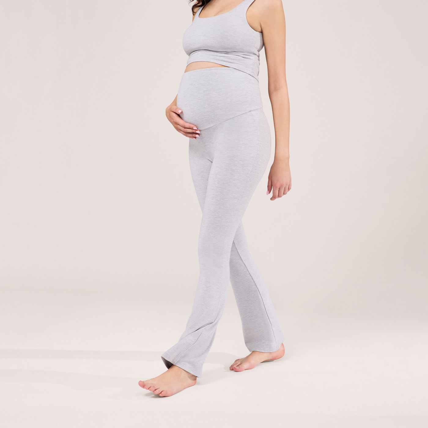 Leichte Umstandsleggings mit Schlag - Hellgrau-Melange