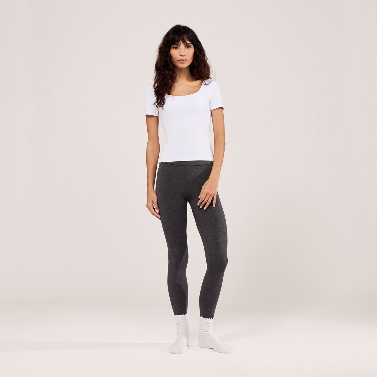 Leichte Alltag-Leggings mit hohem Bund – Dunkelgrau meliert