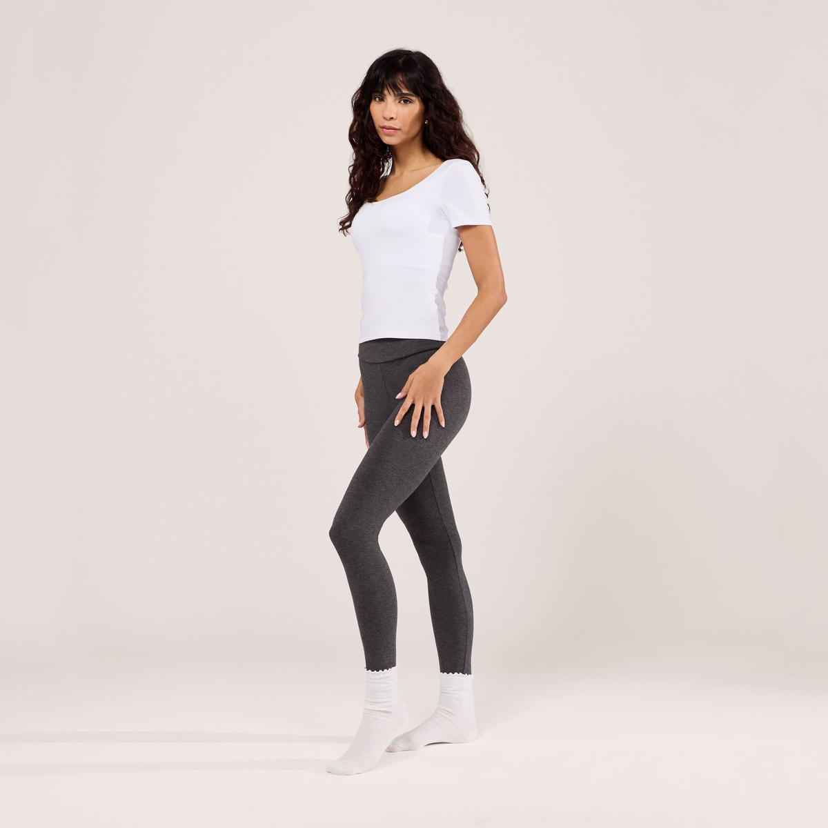Leichte Alltag-Leggings mit hohem Bund – Dunkelgrau meliert