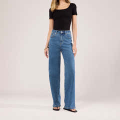 Stretch-Jeans mit weitem Bein – Mittelblau