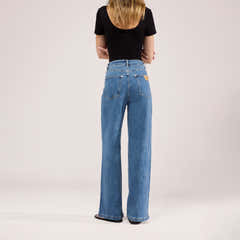 Stretch-Jeans mit weitem Bein – Mittelblau