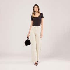 Stretch-Jeans mit weitem Bein – Ecru