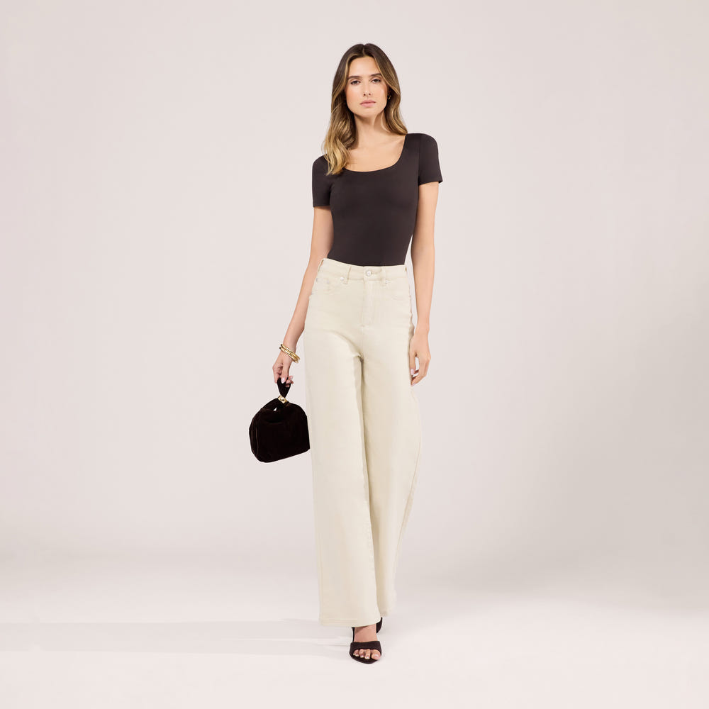 Stretch Wide Leg Jeans - Ecru