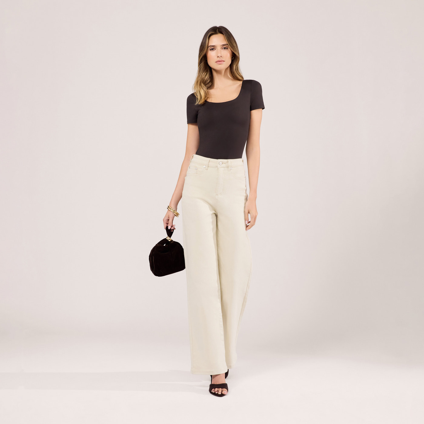 Stretch Wide Leg Jeans - Ecru