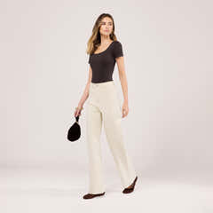 Stretch-Jeans mit weitem Bein – Ecru