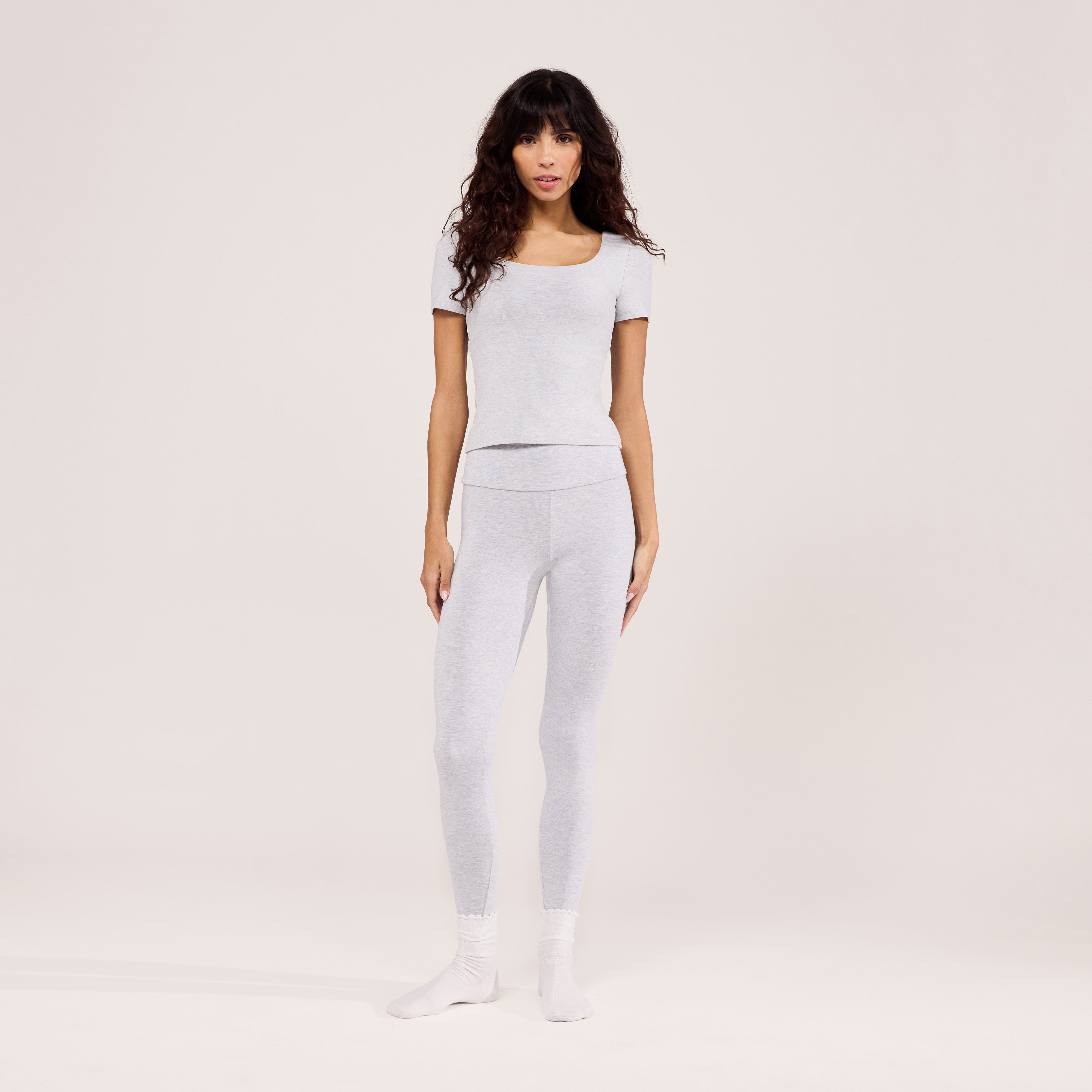 Leichte High-Waist-Leggings für jeden Tag – Hellgrau meliert