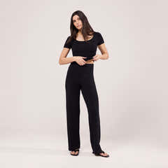Leichte Hose mit weitem Bein – Schwarz