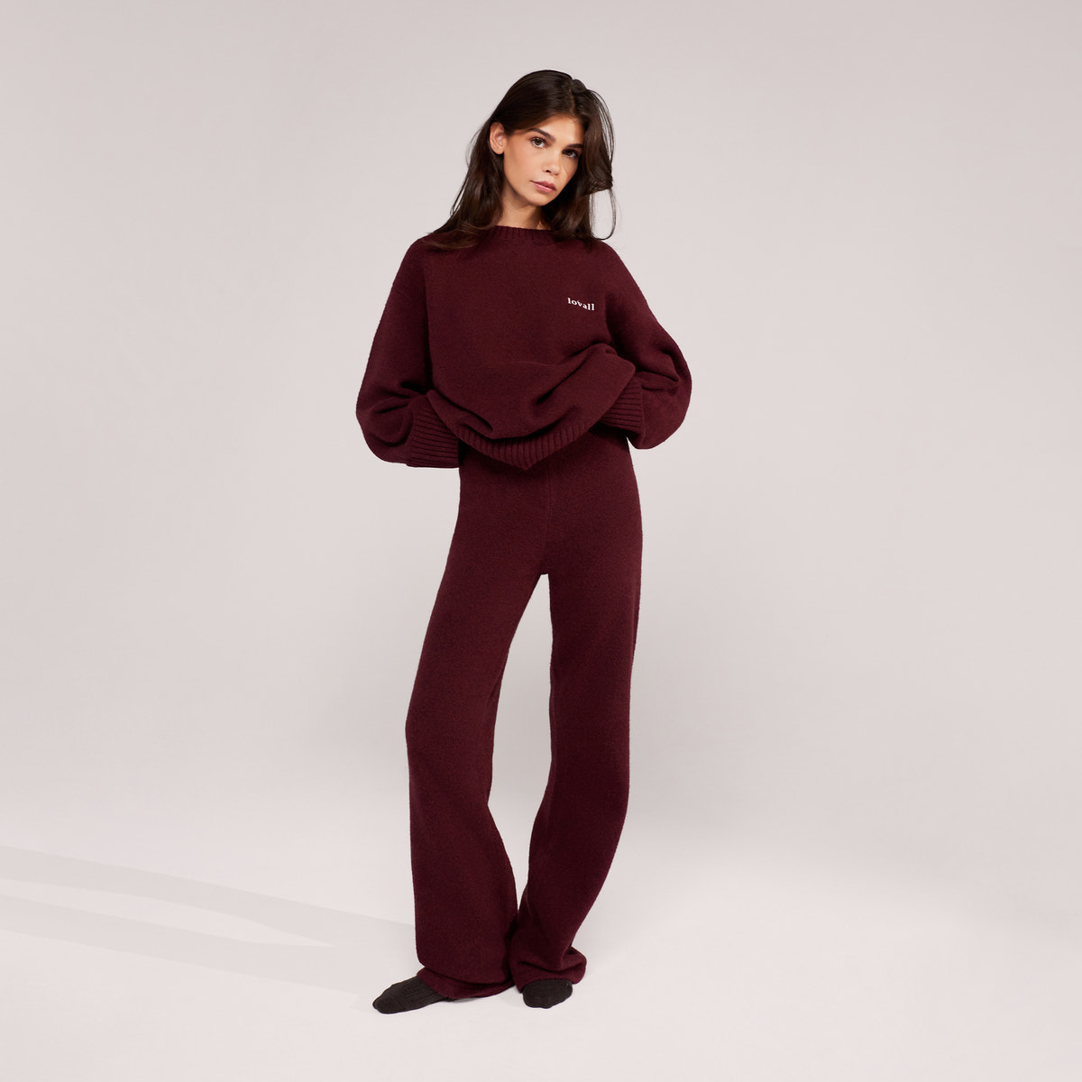 Lovall Grobstrickpullover Oversized - Burgund