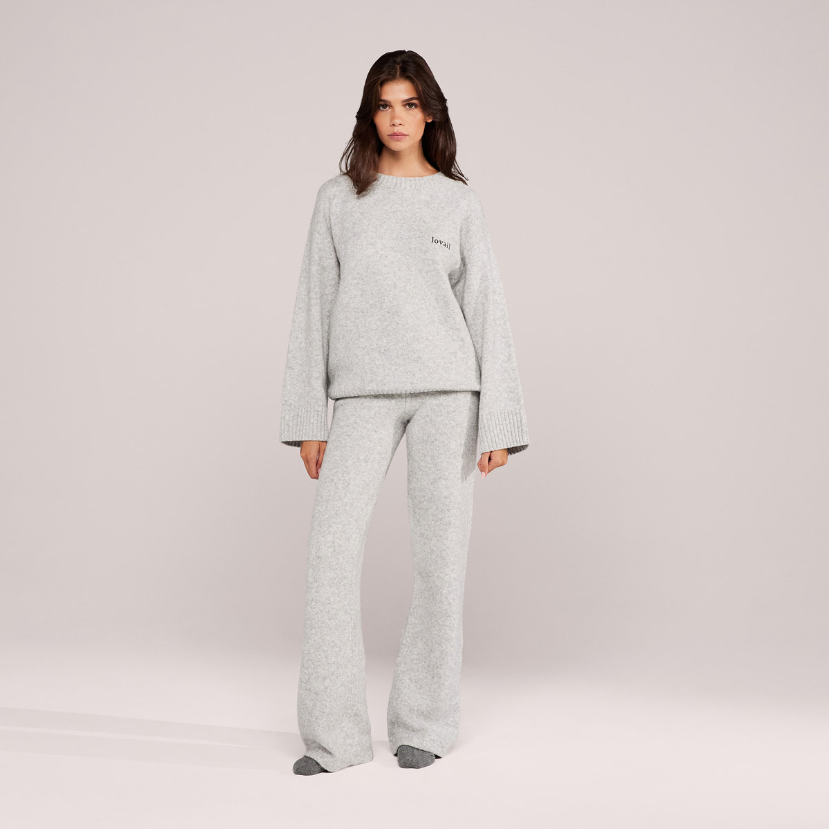 Lovall Oversized Strickpullover – Hellgrau