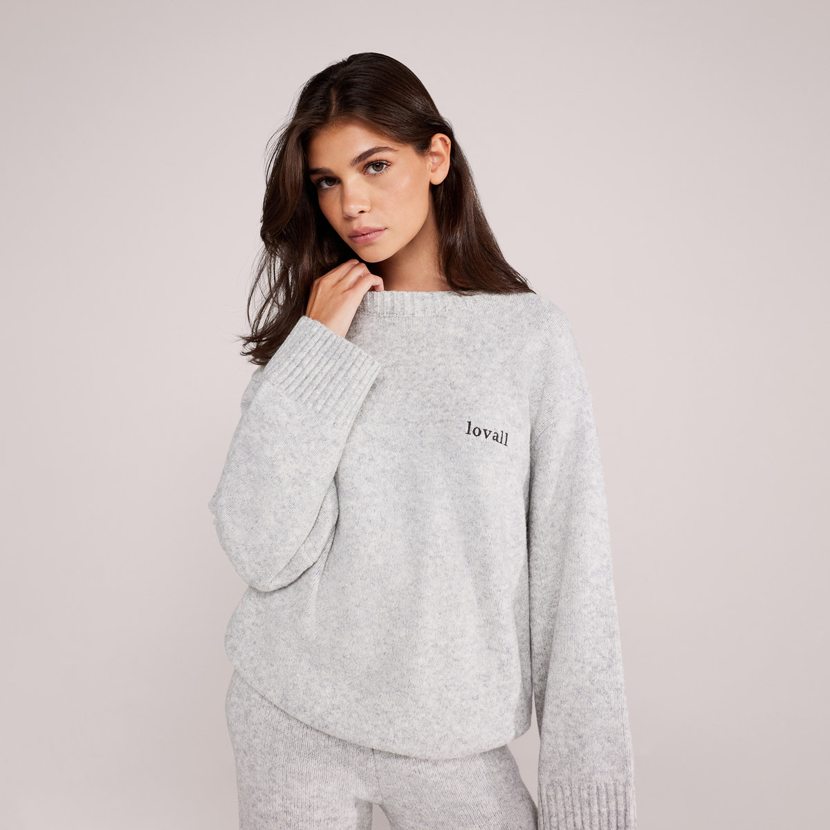 Lovall Oversized Strickpullover – Hellgrau