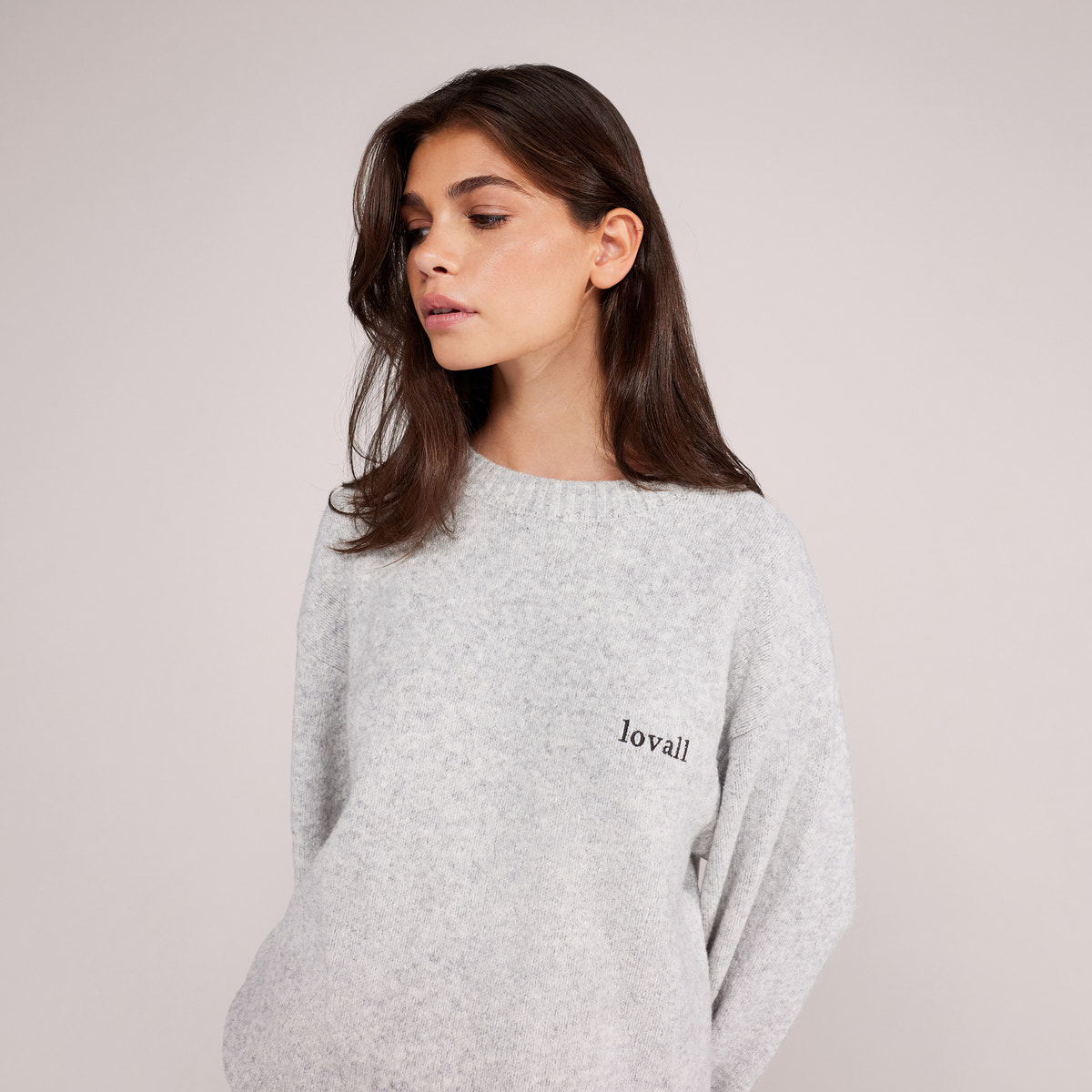 Lovall Oversized Strickpullover – Hellgrau