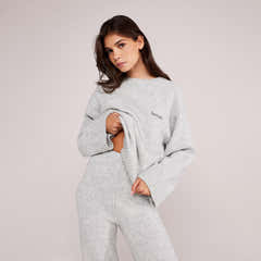 Lovall Oversized Strickpullover – Hellgrau