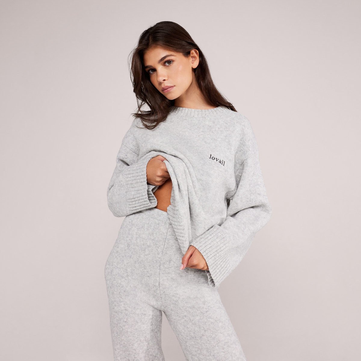 Lovall Oversized Strickpullover – Hellgrau