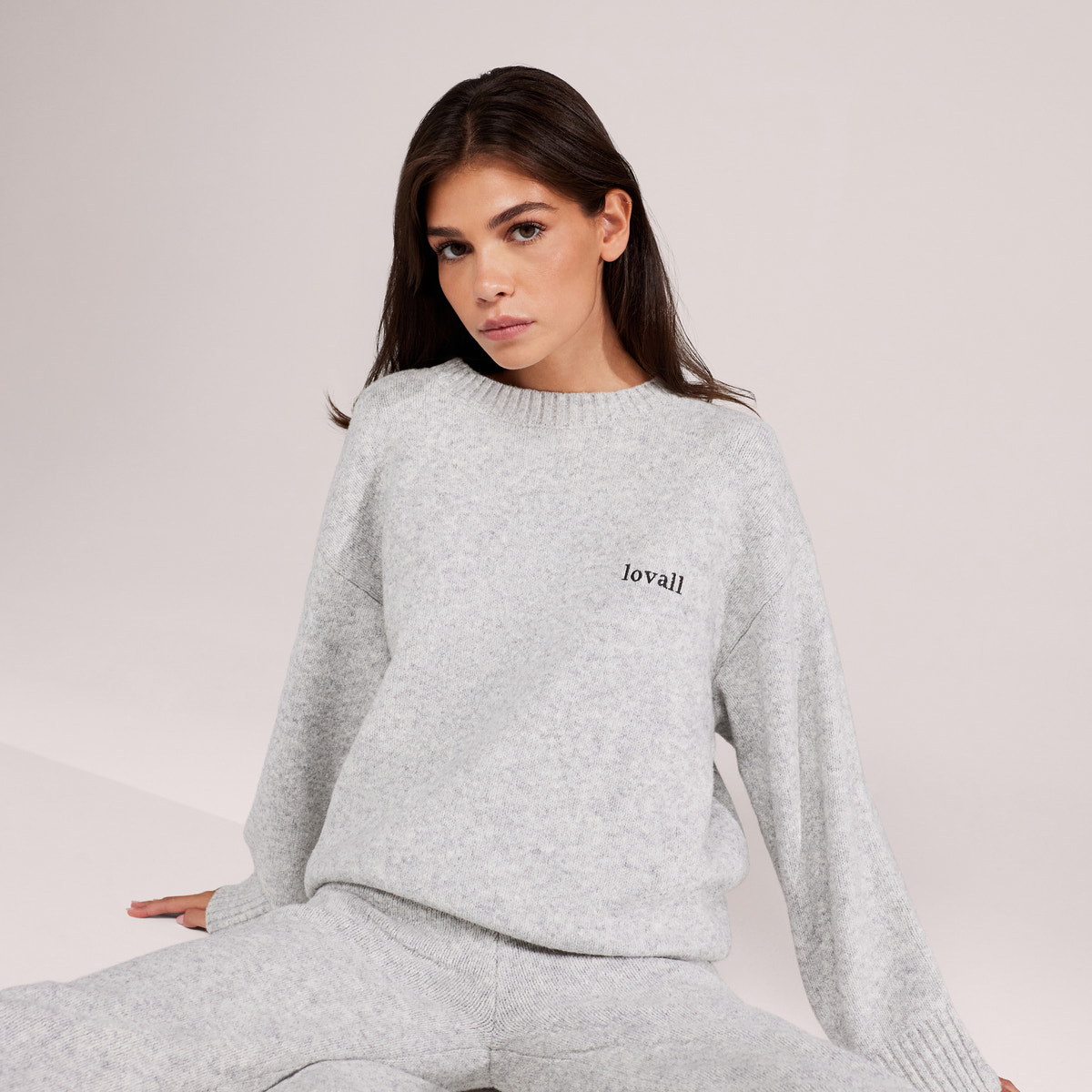 Lovall Oversized Strickpullover – Hellgrau