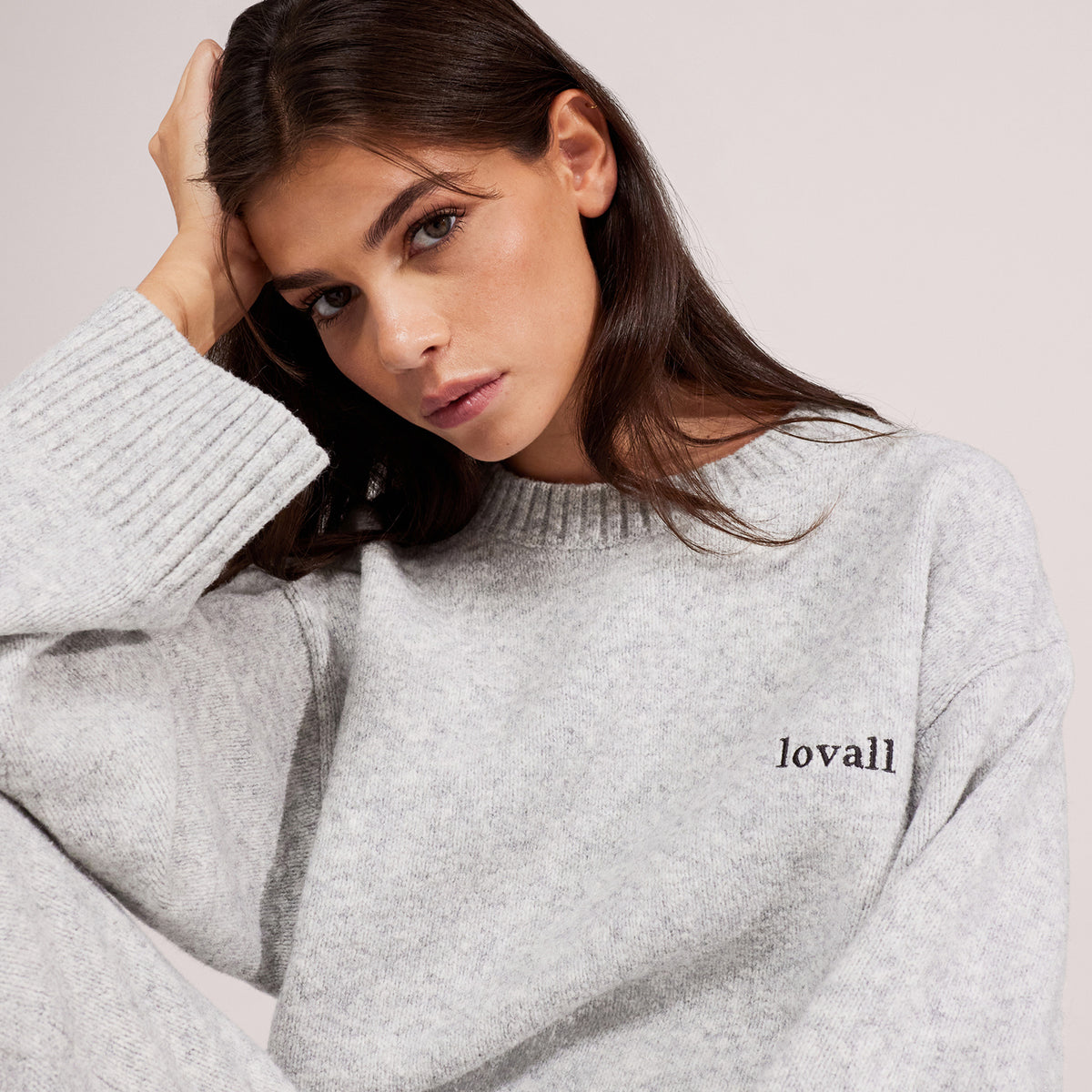 Lovall Oversized Strickpullover – Hellgrau