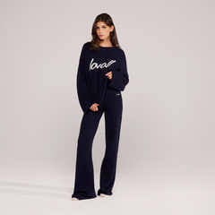 Jumper, Oversized, Strick, angeraut, mit Schriftzug – Marineblau