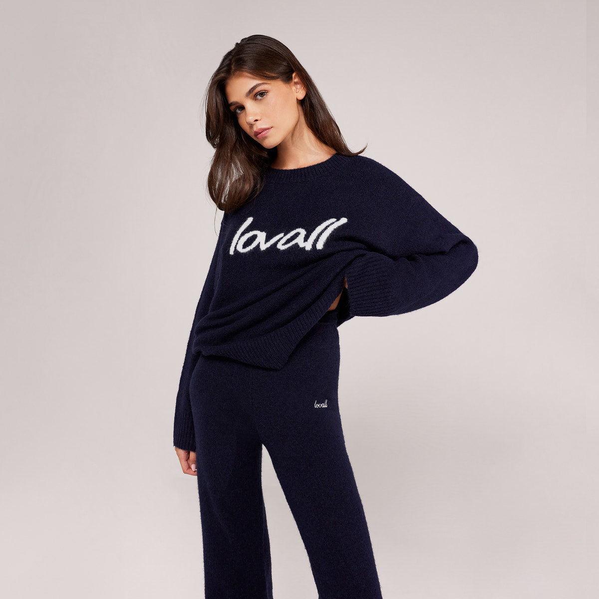 Jumper, Oversized, Strick, angeraut, mit Schriftzug – Marineblau