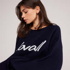 Jumper, Oversized, Strick, angeraut, mit Schriftzug – Marineblau