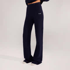 Gebürstete Strickhose mit weitem Bein – Navy