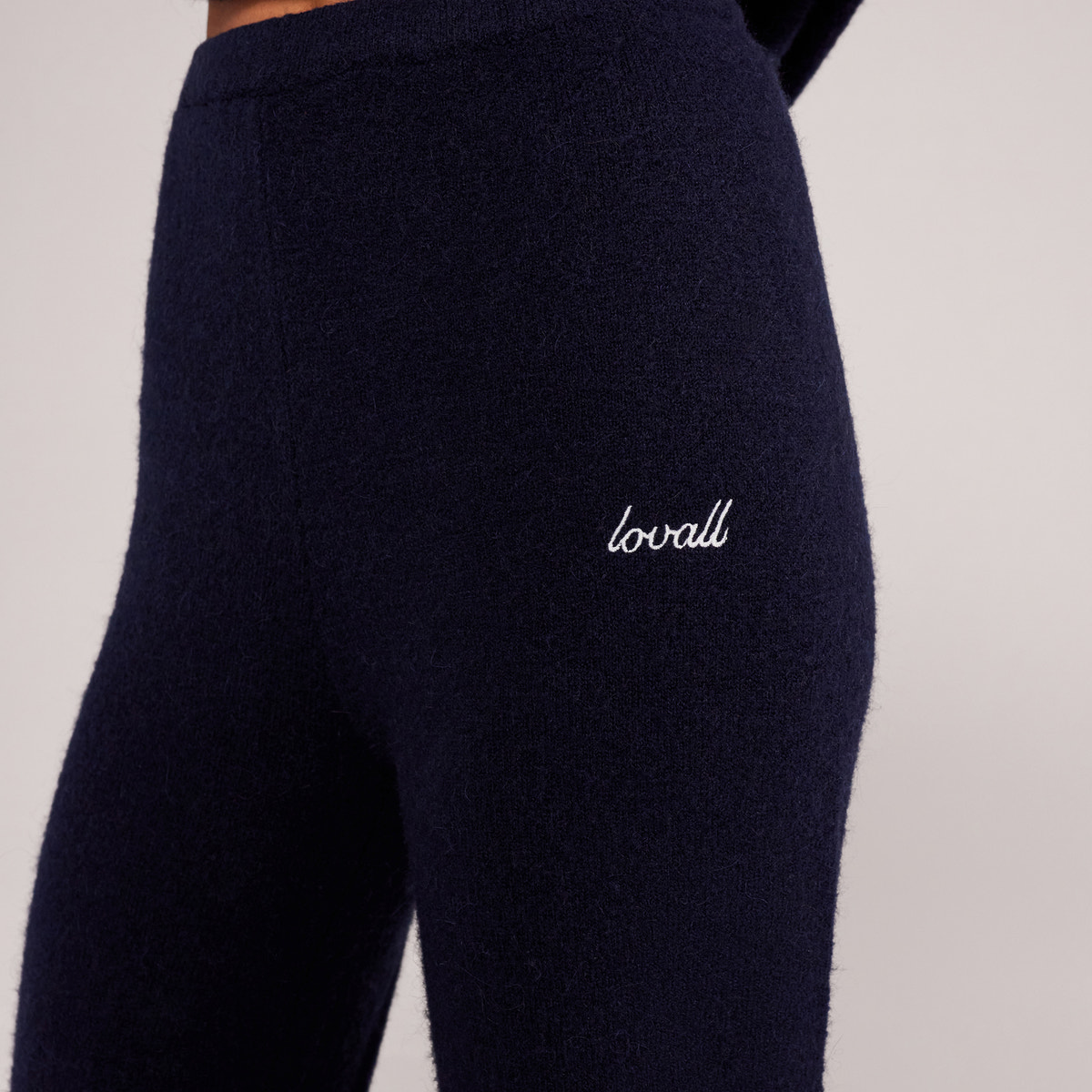 Gebürstete Strickhose mit weitem Bein – Navy
