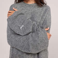 Oversized-Pullover aus gebürstetem Strick mit geschlitztem Saum – Grau