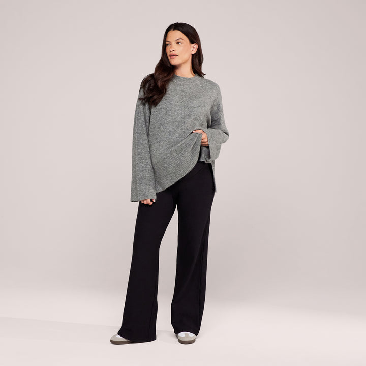 Umstands-Winterleggings mit ausgestelltem Bein – Schwarz