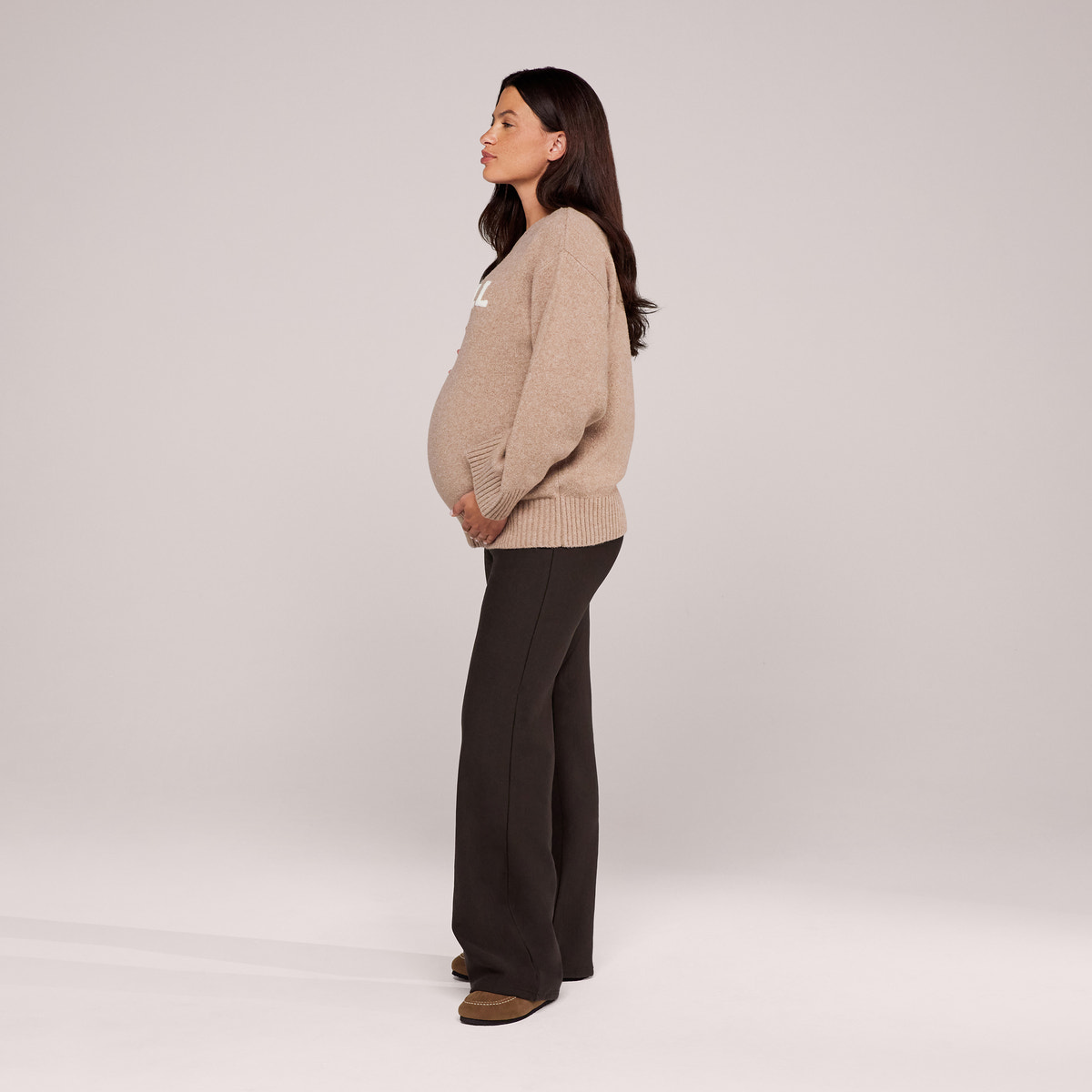 Umstands-Winterleggings mit ausgestelltem Bein – Schwarz