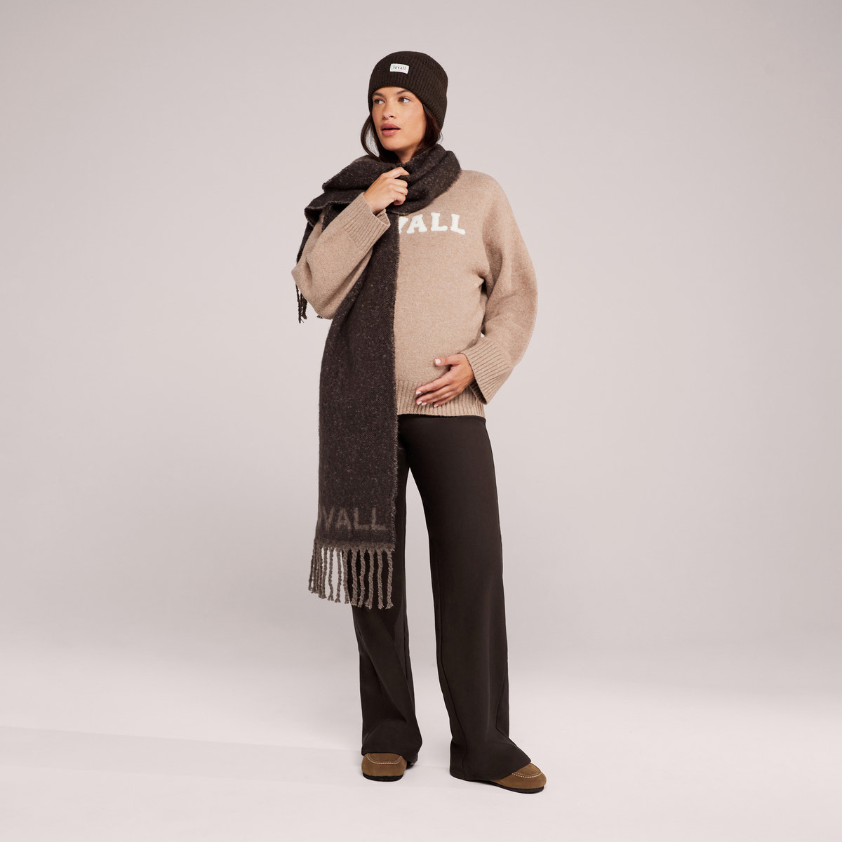 Umstands-Winterleggings mit ausgestelltem Bein – Schwarz