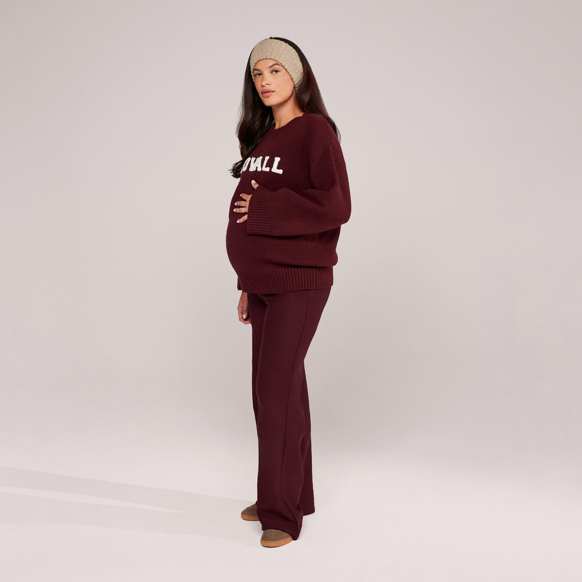 Umstands-Winterleggings mit ausgestelltem Bein – Schwarz