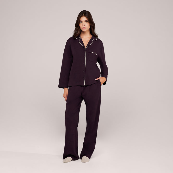 Pyjamahose aus Bio-Baumwolle mit durchgehender Knopfleiste - Weinrot