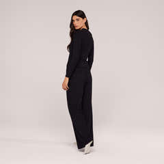Soft Rib Loungehose mit weitem Bein – Schwarz