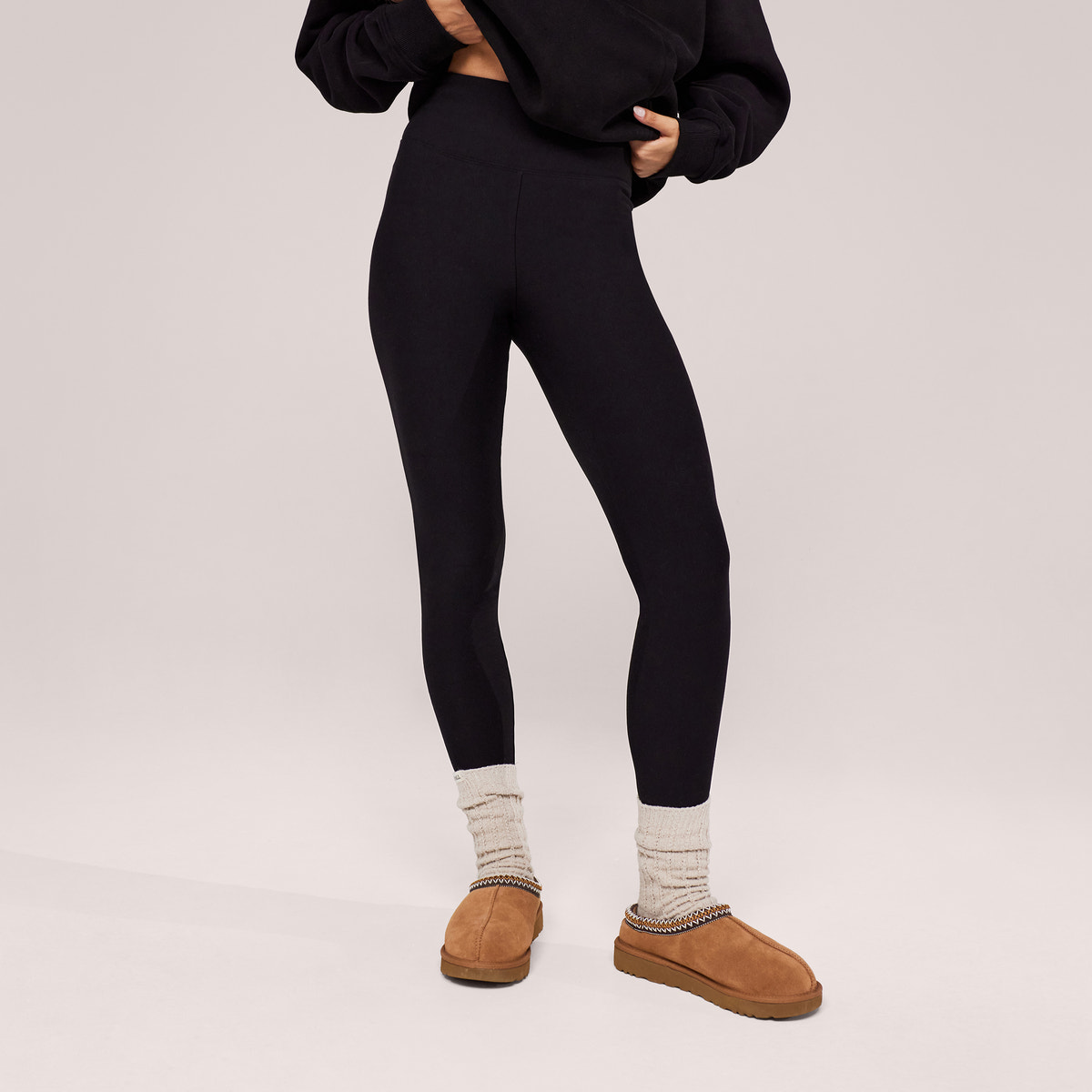 Winter Alltags Leggings mit hoher Taille - Schwarz