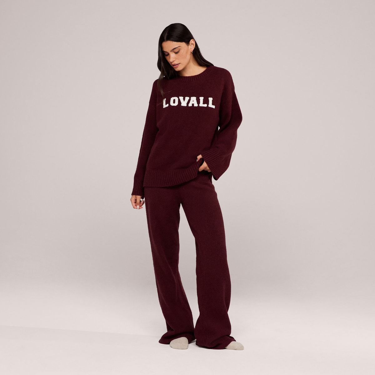 Varsity Strick Oversized Pullover – Burgund
