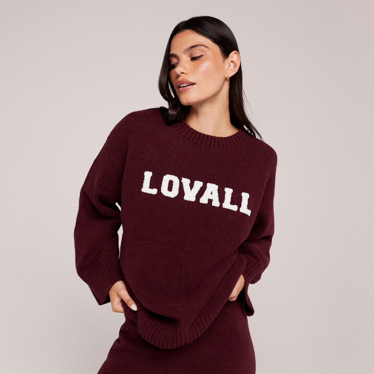 Varsity Strick Oversized Pullover – Burgund