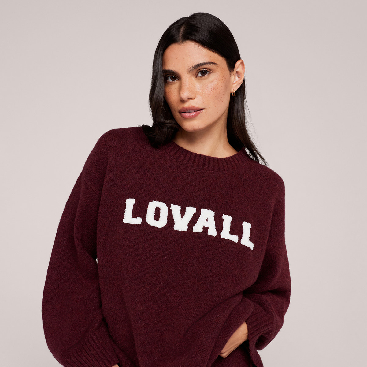 Varsity Strick Oversized Pullover – Burgund