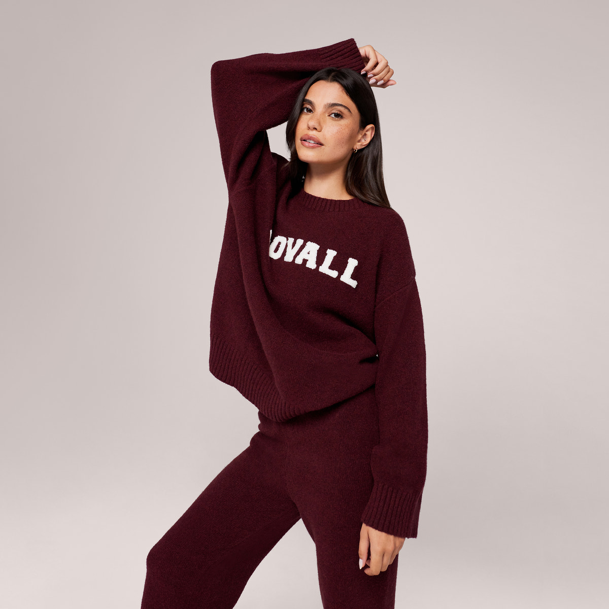Varsity Strick Oversized Pullover – Burgund