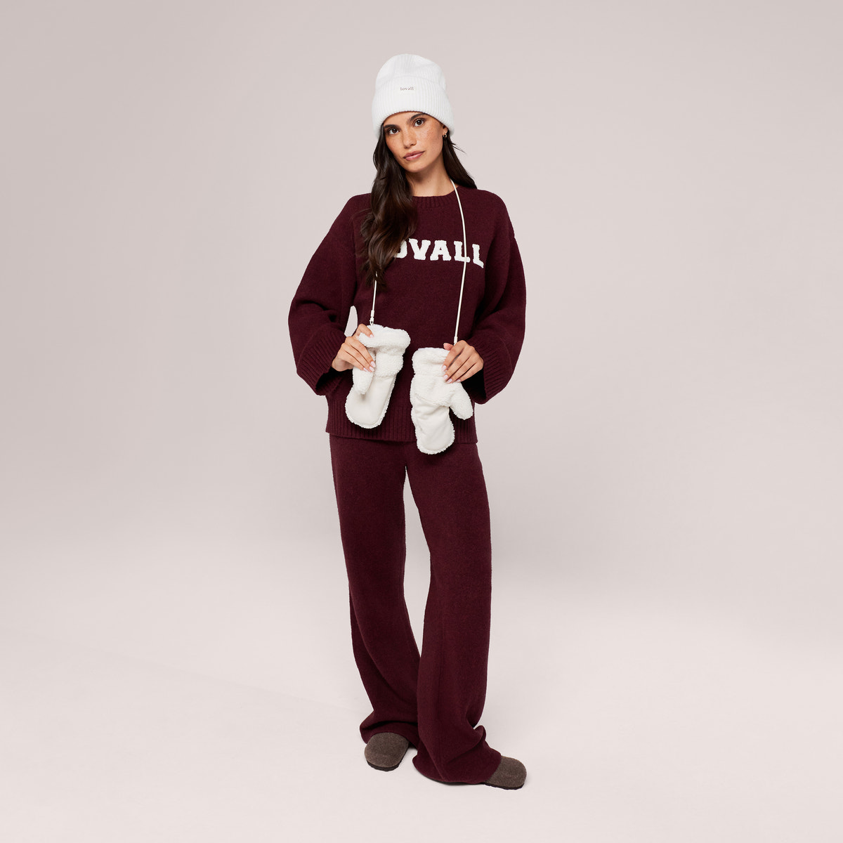Varsity Strick Oversized Pullover – Burgund