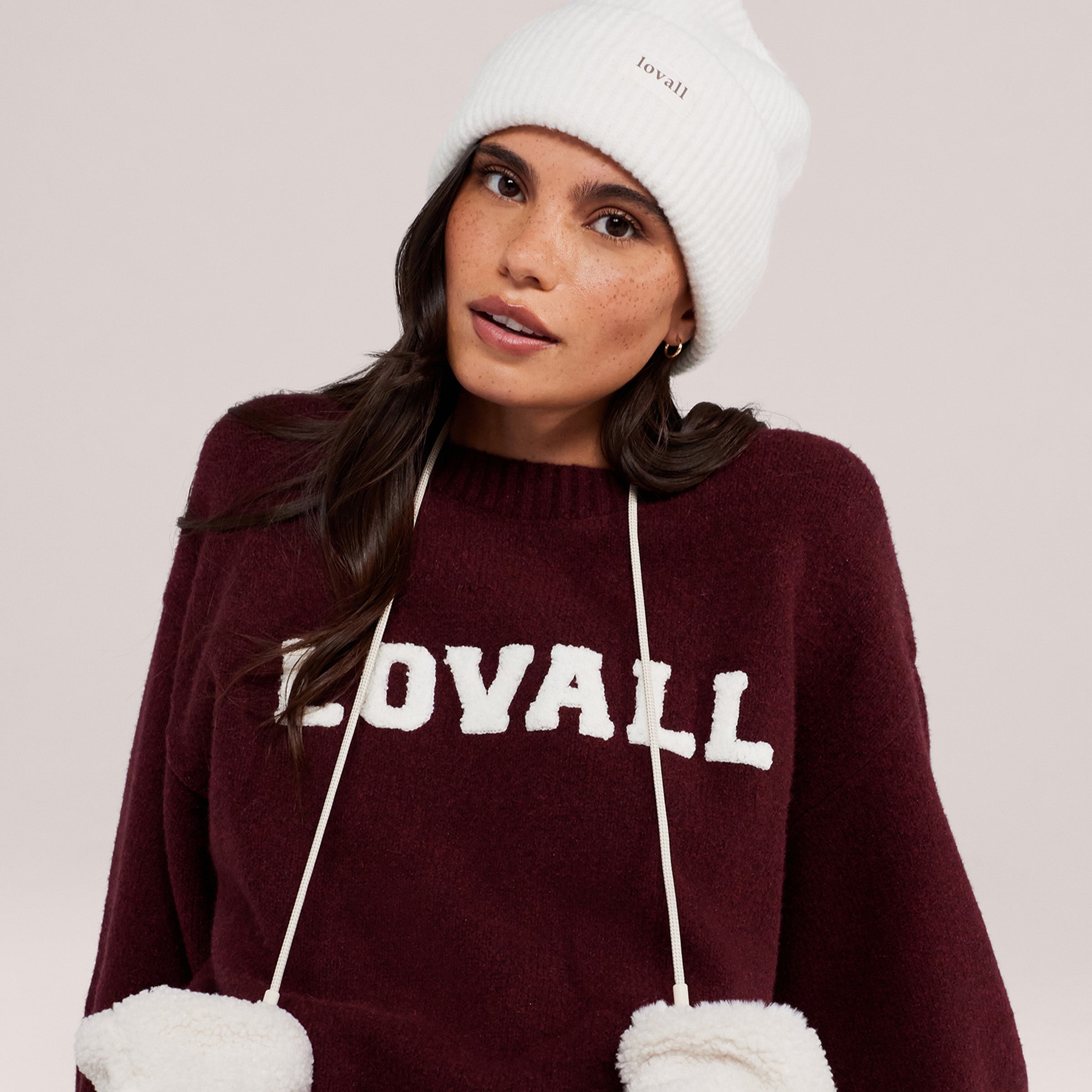 Varsity Strick Oversized Pullover – Burgund