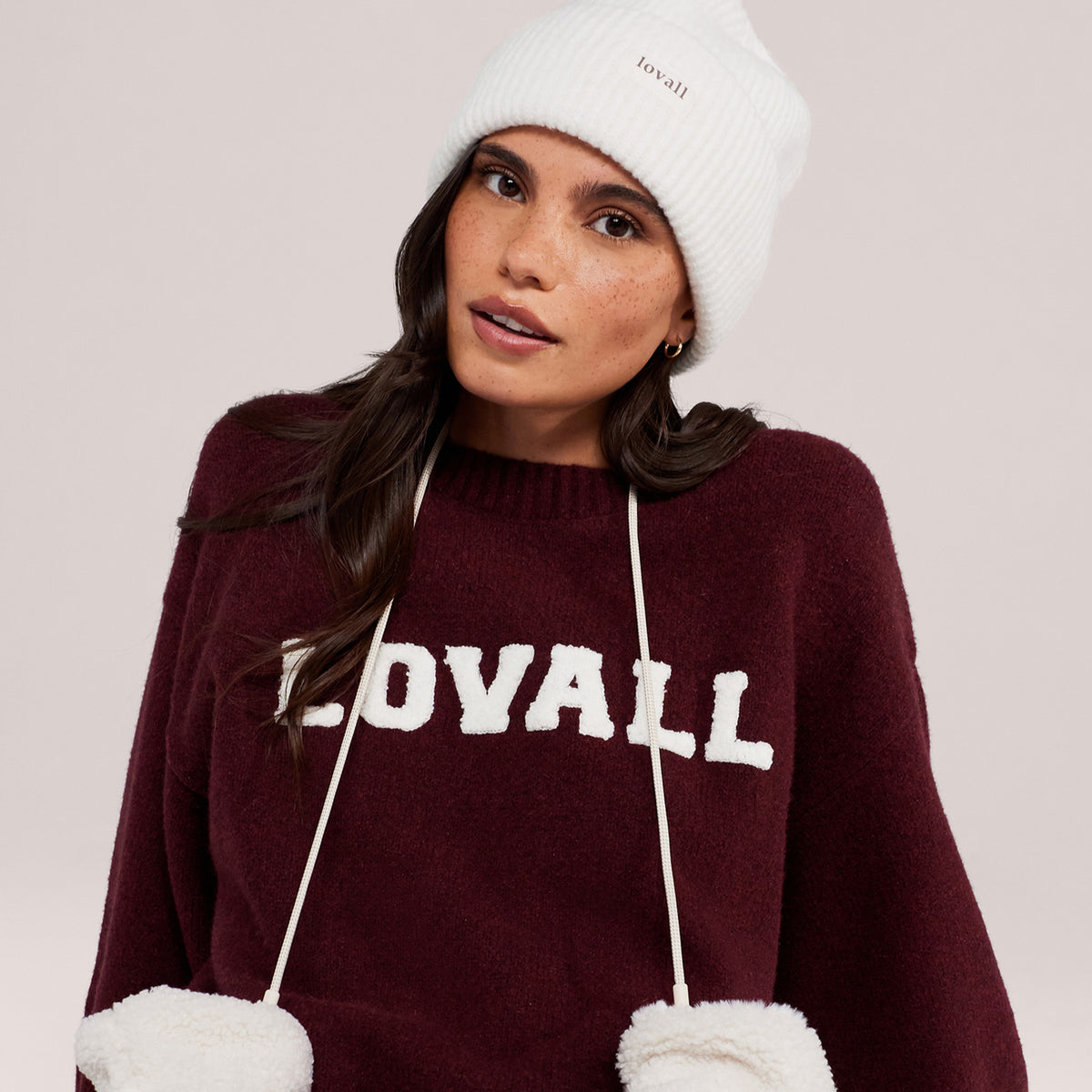 Varsity Strick Oversized Pullover – Burgund