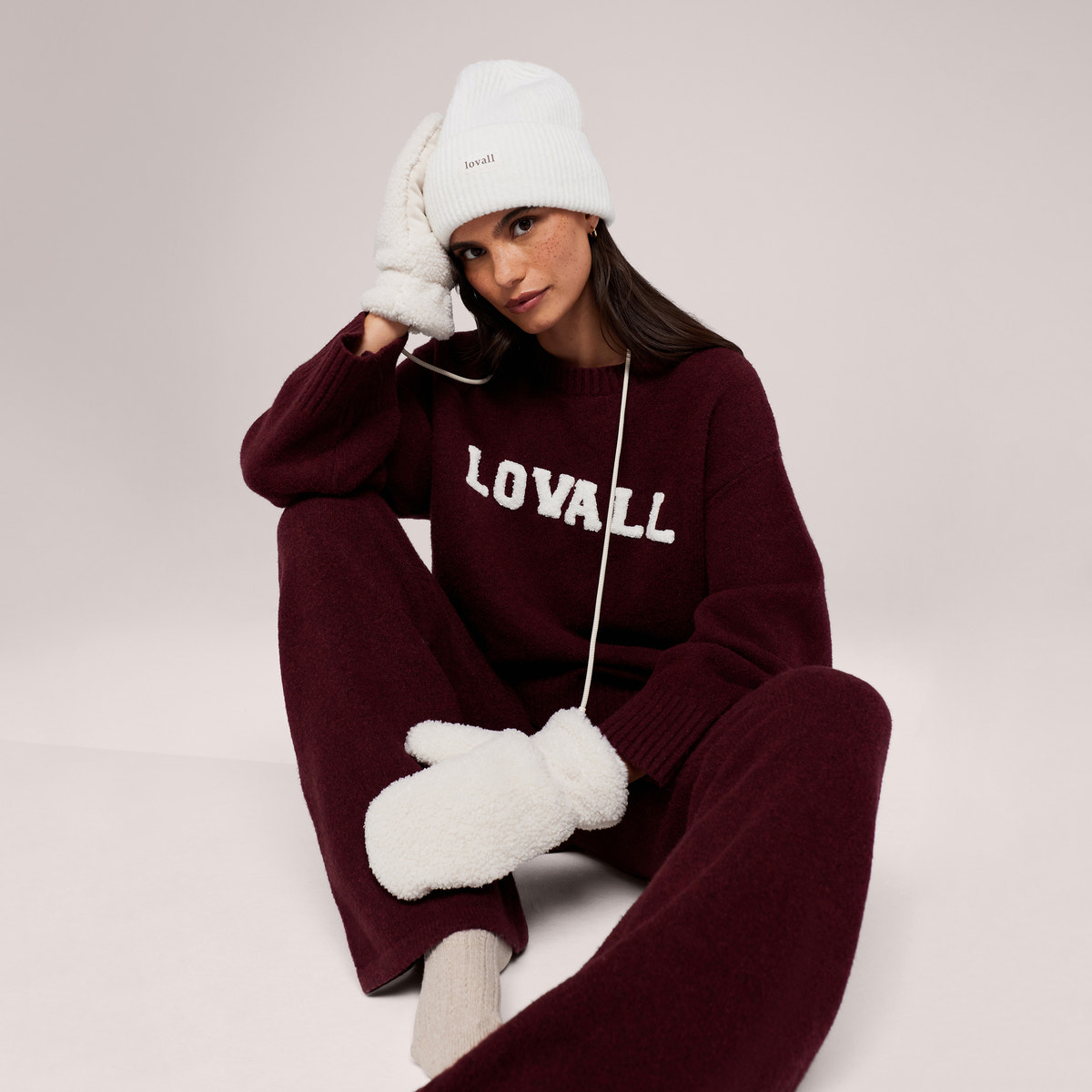 Varsity Strick Oversized Pullover – Burgund