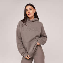 Schwerer Oversized-Hoodie mit Prägung - Mokka
