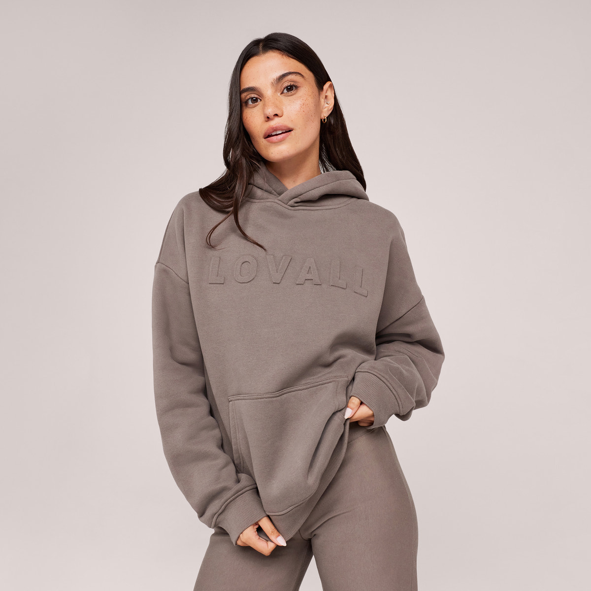 Schwerer Oversized-Hoodie mit Prägung - Mokka