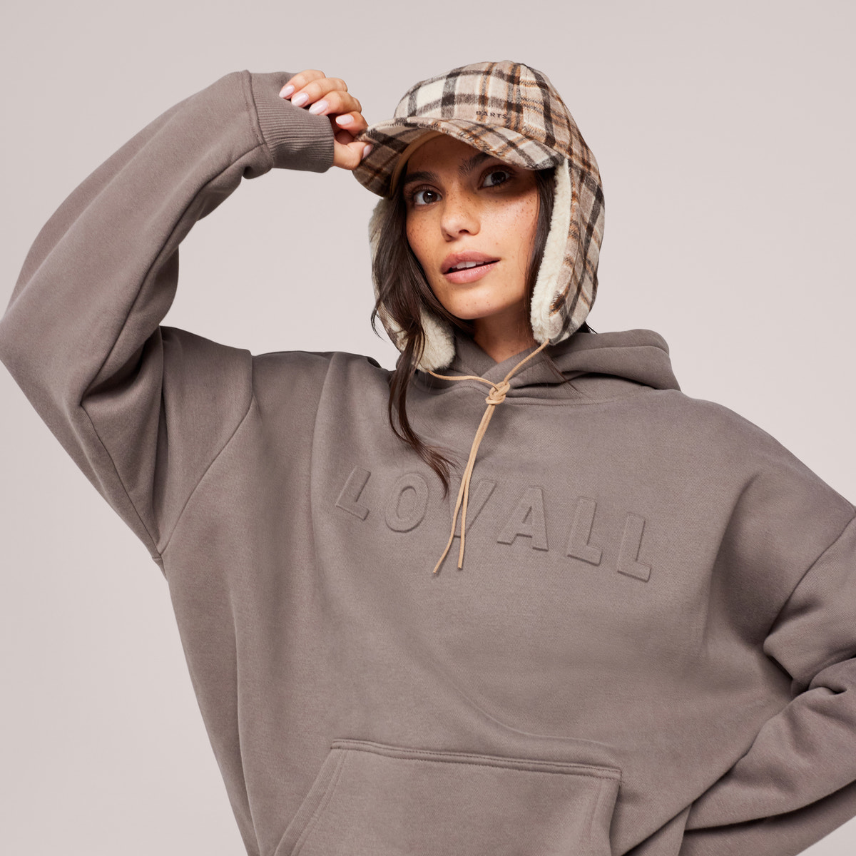 Schwerer Oversized-Hoodie mit Prägung - Mokka