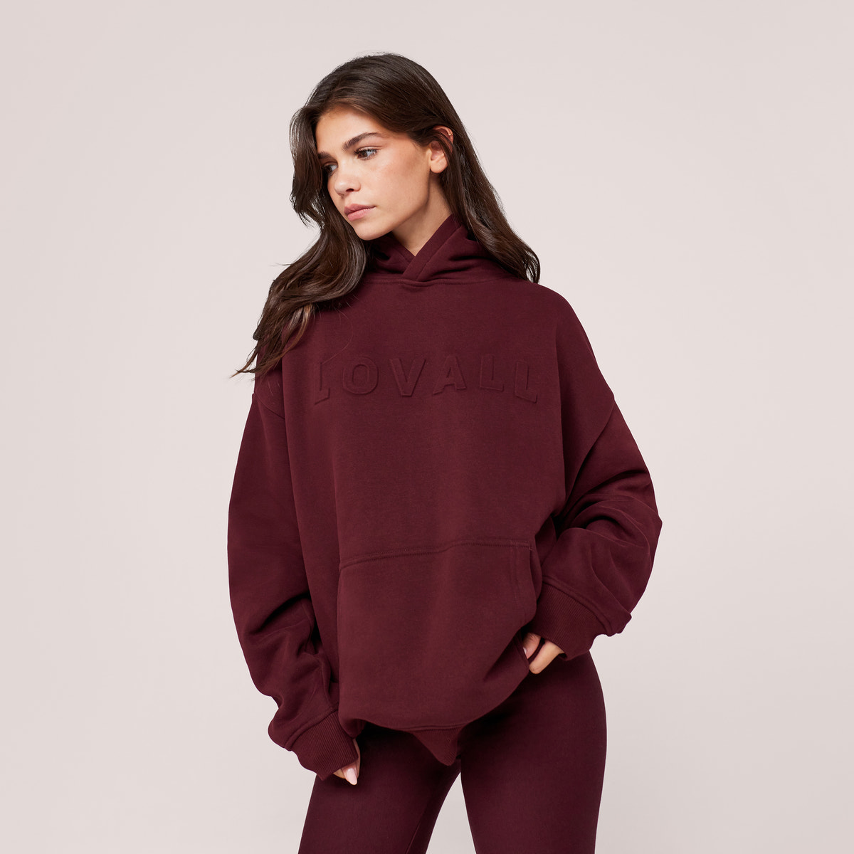 Schwerer Oversize-Kapuzenpullover – Bordeaux