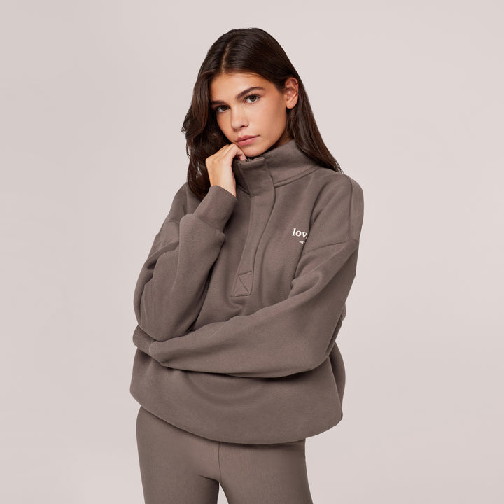 Schweres Sweatshirt mit 1/4-Reißverschluss – Mokka