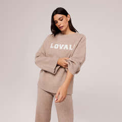 Oversized Varsity Strickpullover - Biscuit