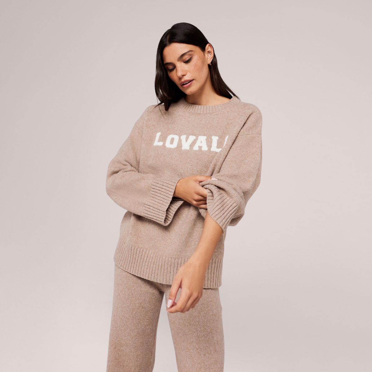 Oversized Varsity Strickpullover - Biscuit
