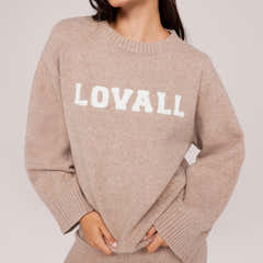 Oversized Varsity Strickpullover - Biscuit