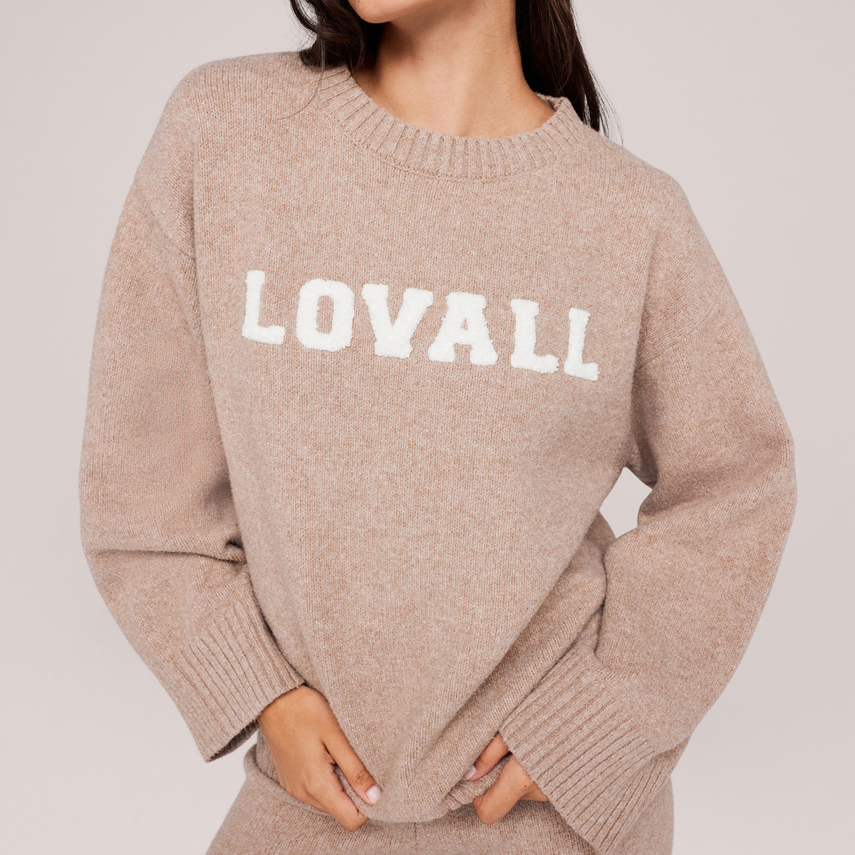 Oversized Varsity Strickpullover - Biscuit